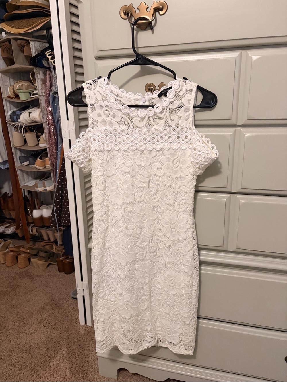 Ambiance White Lace Cold-Shoulder Sheath Dress